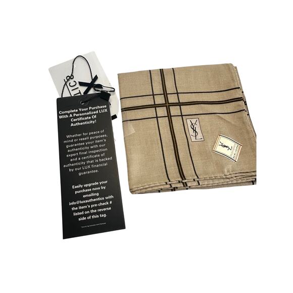 YSL Yves Saint Laurent Pocket Square Handkerchief / Scarf - Beige Plaid - Picture 9 of 10